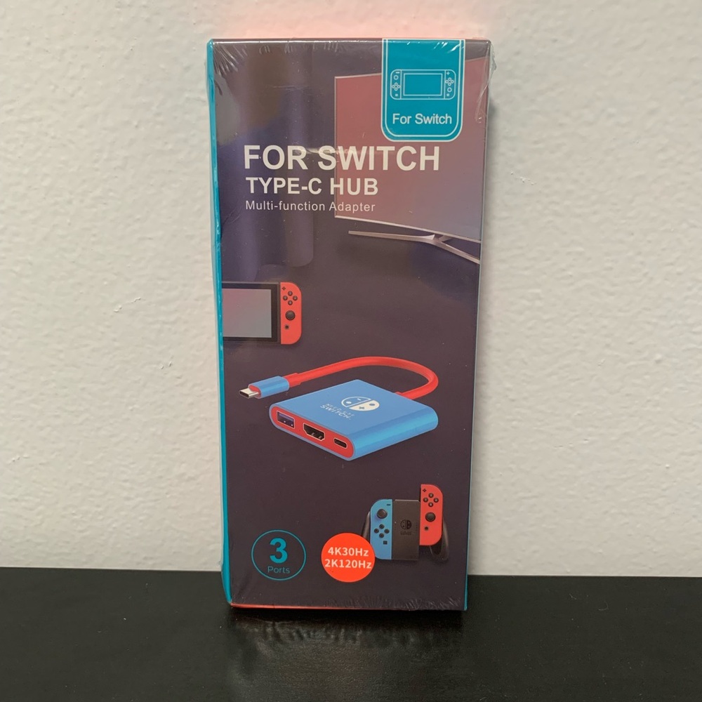 Nintendo Switch Type-C Hub NEW SEALED Portable Dock Adapter 4k Blue Red 3 Ports